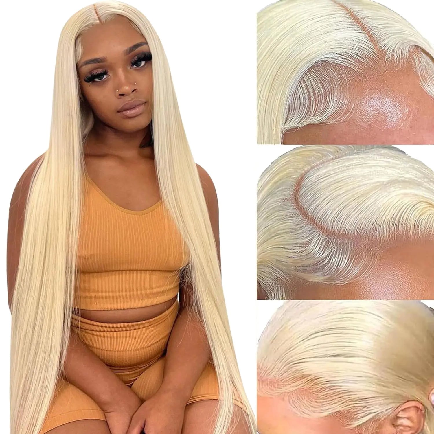 AHPAHP 613 13x6 Lace Front Wig Human Hair Straight Blonde Lace Front Wigs Human Hair 613 HD Lace Frontal Wig Blonde Wig Human Hair 200% Density 38inch