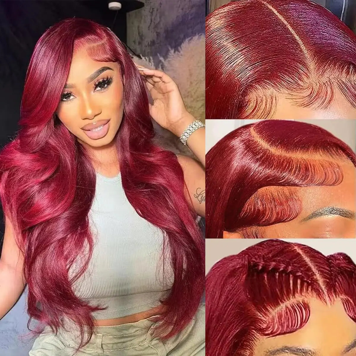 28Inch 99J Burgundy Lace Front Wigs Human Hair 13X6 HD Transparent Red Lace Front wigs for Women 220 Density Burgundy Straight Wigs Human Hair Pre Plucked with Baby Hair