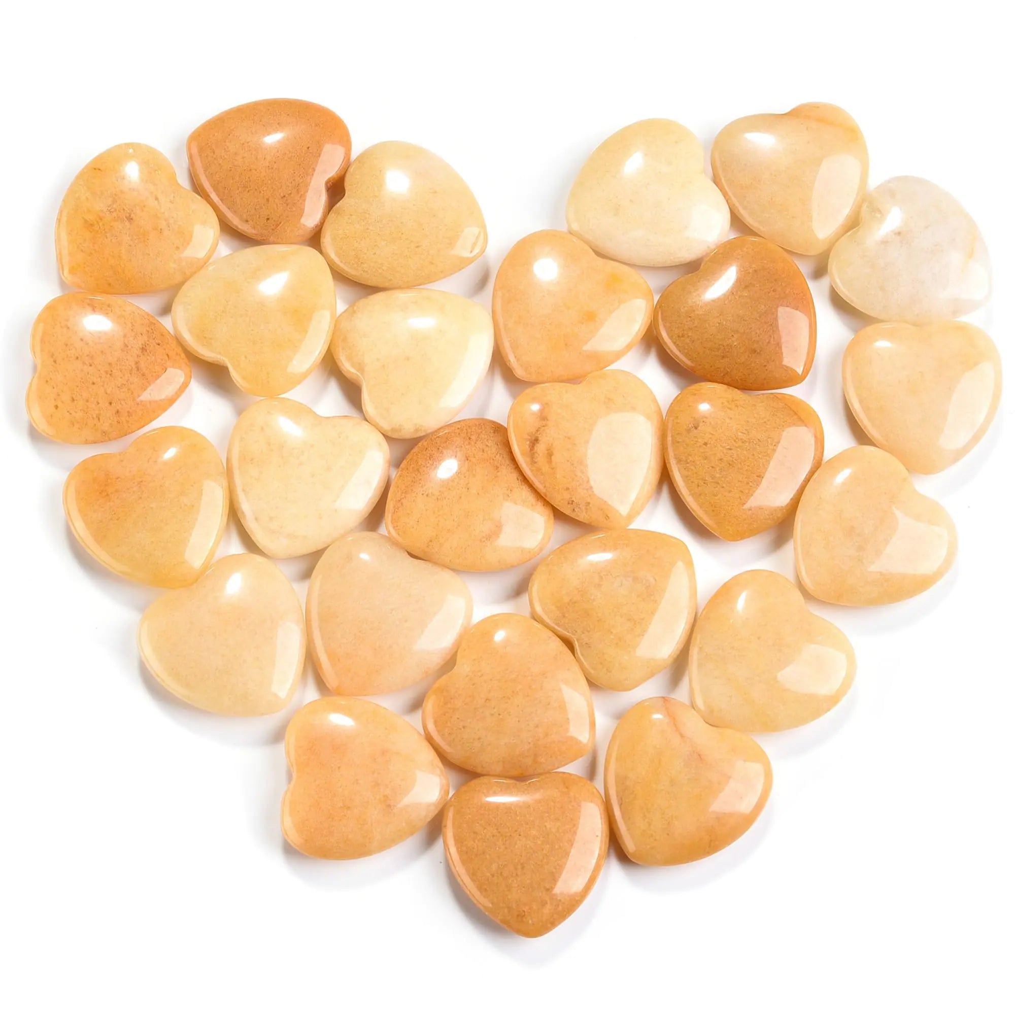 Jovivi 20 Pcs Heart Stones Natural Yellow Jade Crystal Hearts Bulk Set Polished Palm Love Gemstone Carved Pocket Stone Chakra Healing Meditation Reiki Balancing Gift