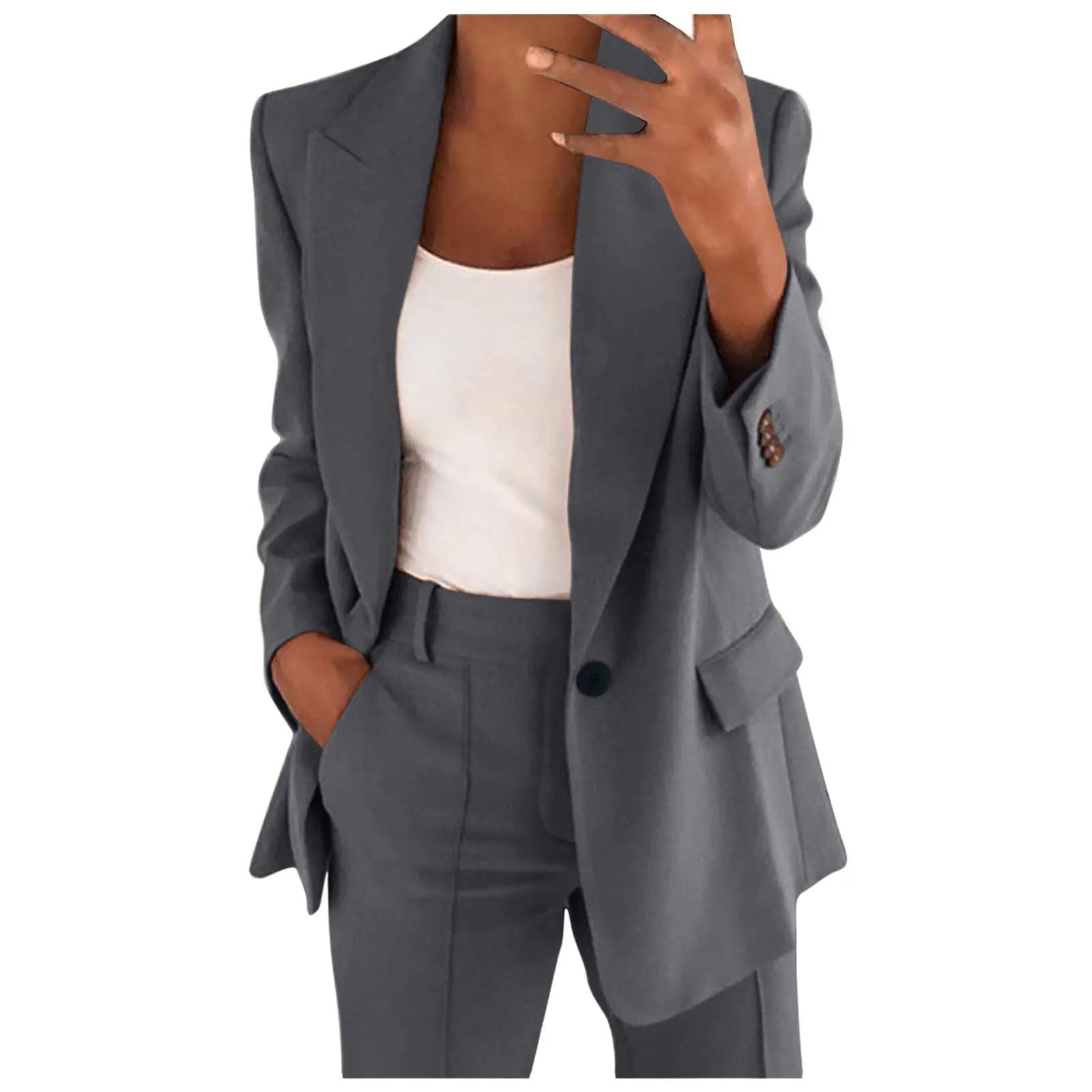 Women Casual Outfits for Professional Pant Suits 2 Piece Office Outfit Work Blazer Set Women Dressy Suit Wide Leg Pants Set Fashion Outfits Dark Gray
