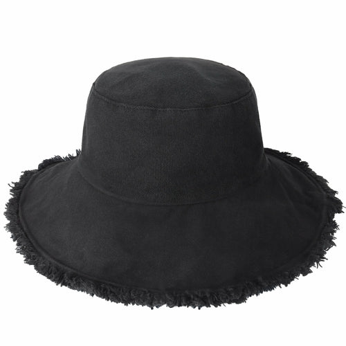 Bucket Hat,Wide Brim Frayed