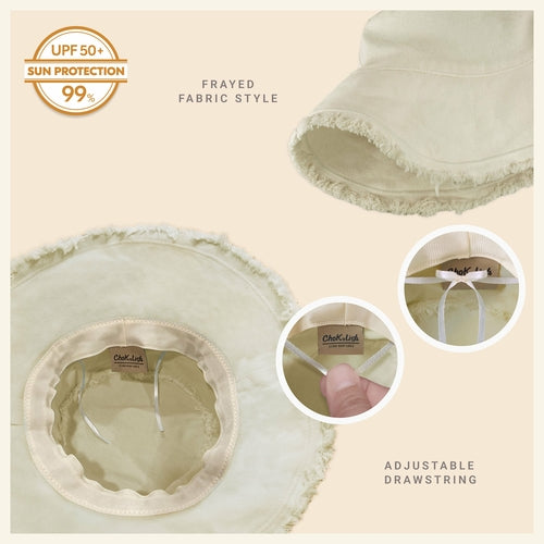 Bucket Hat,Wide Brim Frayed