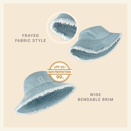 Bucket Hat,Wide Brim Frayed