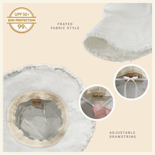 Bucket Hat,Wide Brim Frayed