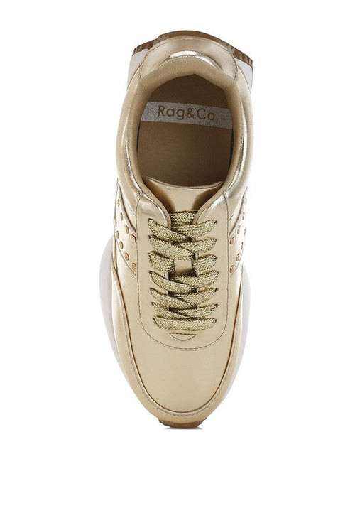 Mujori Metallic Pleather Studded Sneakers