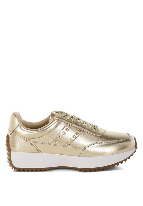 Mujori Metallic Pleather Studded Sneakers