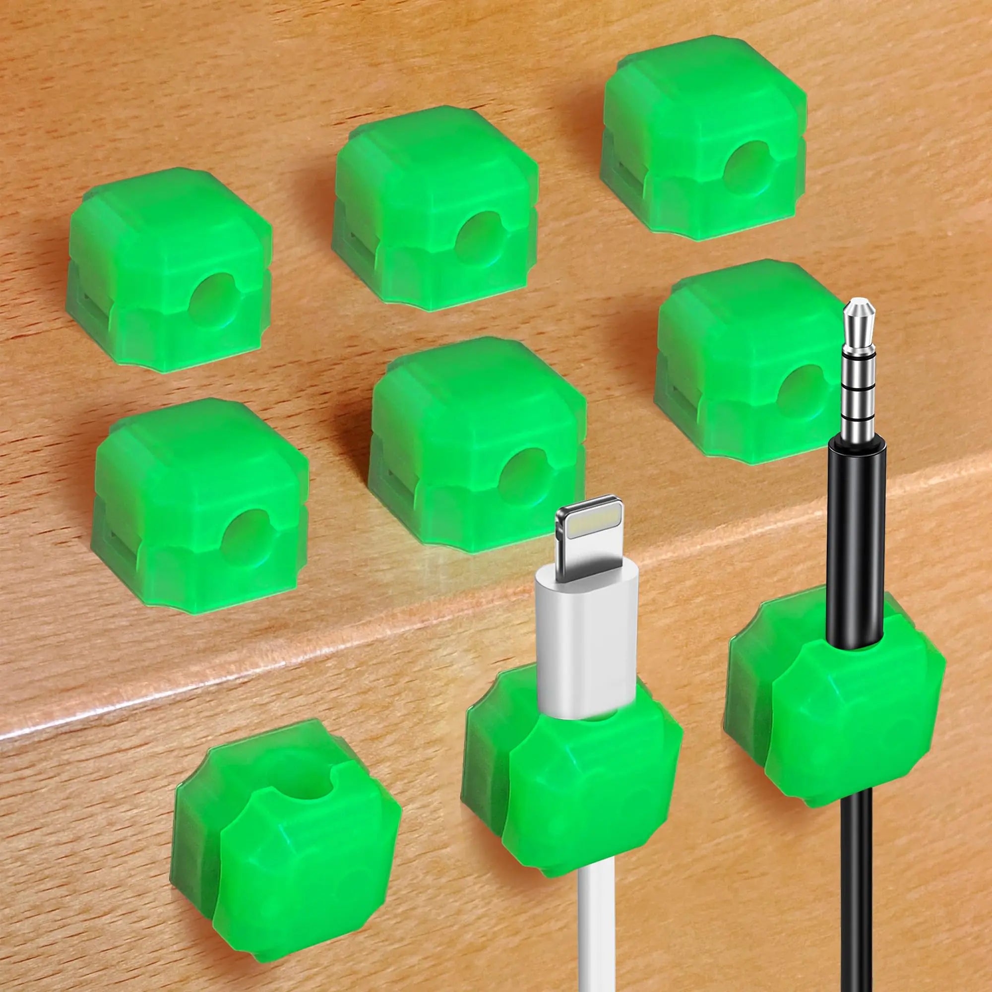 9pcs Magnetic Cable Clips Cord Holder(Glow-Green) - FonPeak Ultra-Adhesive Desk Cord Organizer for Max 7.5mm/0.3 inches Cables Suit for Desktop Nightstand Home Office Car and Wall