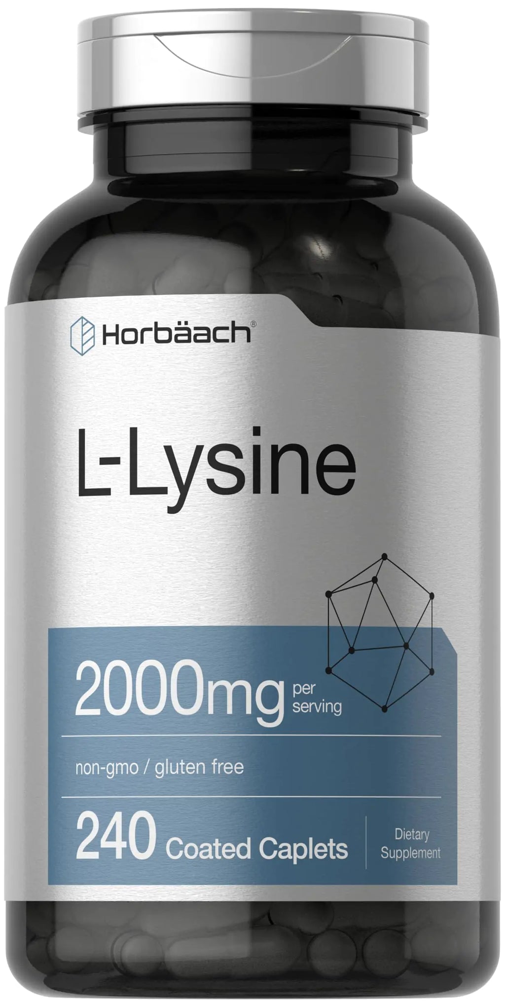 Horbäach L-Lysine | 2000mg | 240 Caplets | Vegetarian Non-GMO and Gluten Free Supplement