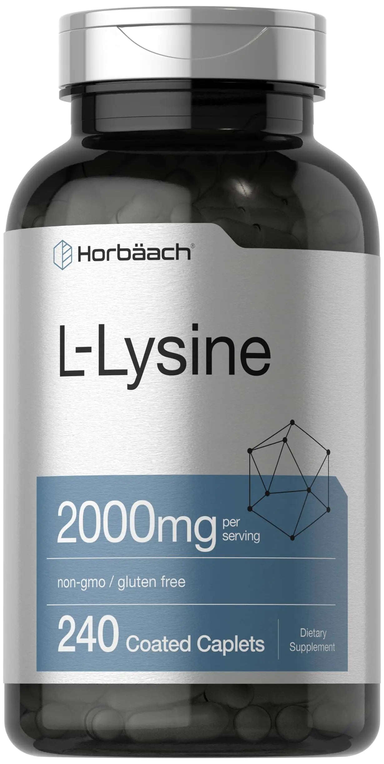 Horbäach L-Lysine | 2000mg | 240 Caplets | Vegetarian Non-GMO and Gluten Free Supplement