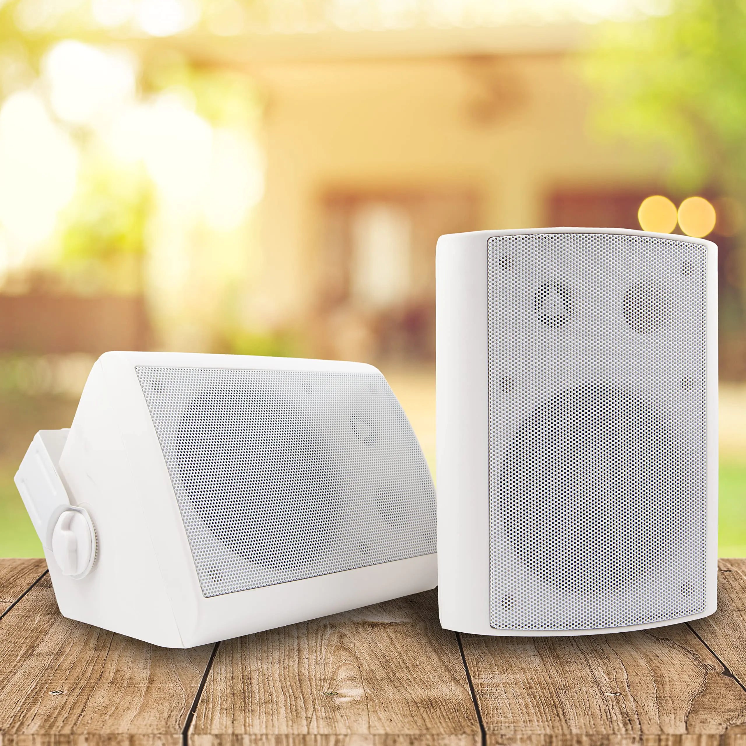EMB ES502 500 Watts 2-Way 5.25" Outdoor Indoor Speakers with Powerful Bass | Effortless Mounting Swivel Brackets | All Weather Resistance | Expansive Stereo Sound Coverage | Sold in Pairs White