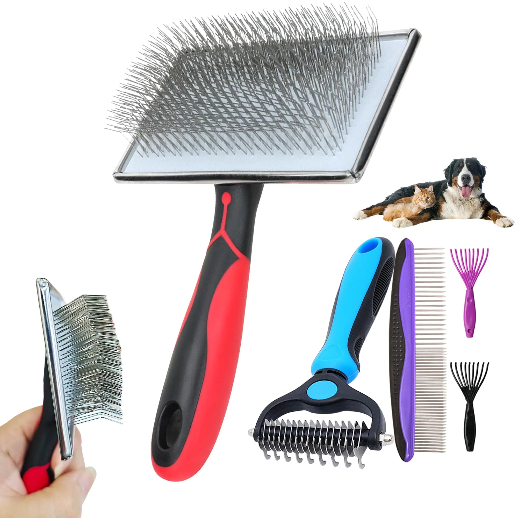 Extra Long Pin Slicker Brush for Large Dogs Remove Loose Fur and Tangles; Dog Undercoat Rake for Shedding 5-in-1 Dog Grooming Brush for Long Haired Dogs&Cats