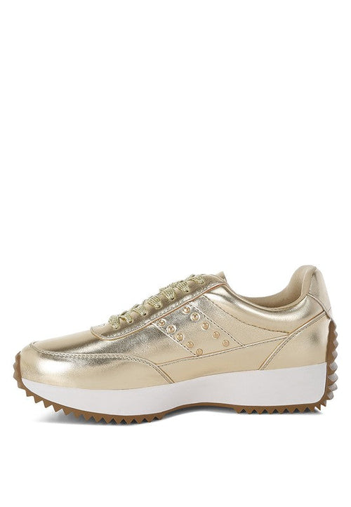 Mujori Metallic Pleather Studded Sneakers