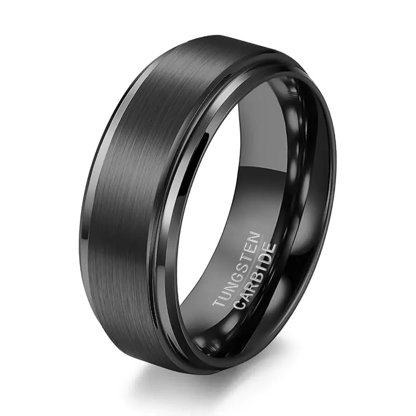 Mens Tungsten Carbide Rings 6mm 8mm Basic Tungsten Wedding Band Rings For Men Brushed Finish Comfort Fit (8mm-Black 9)