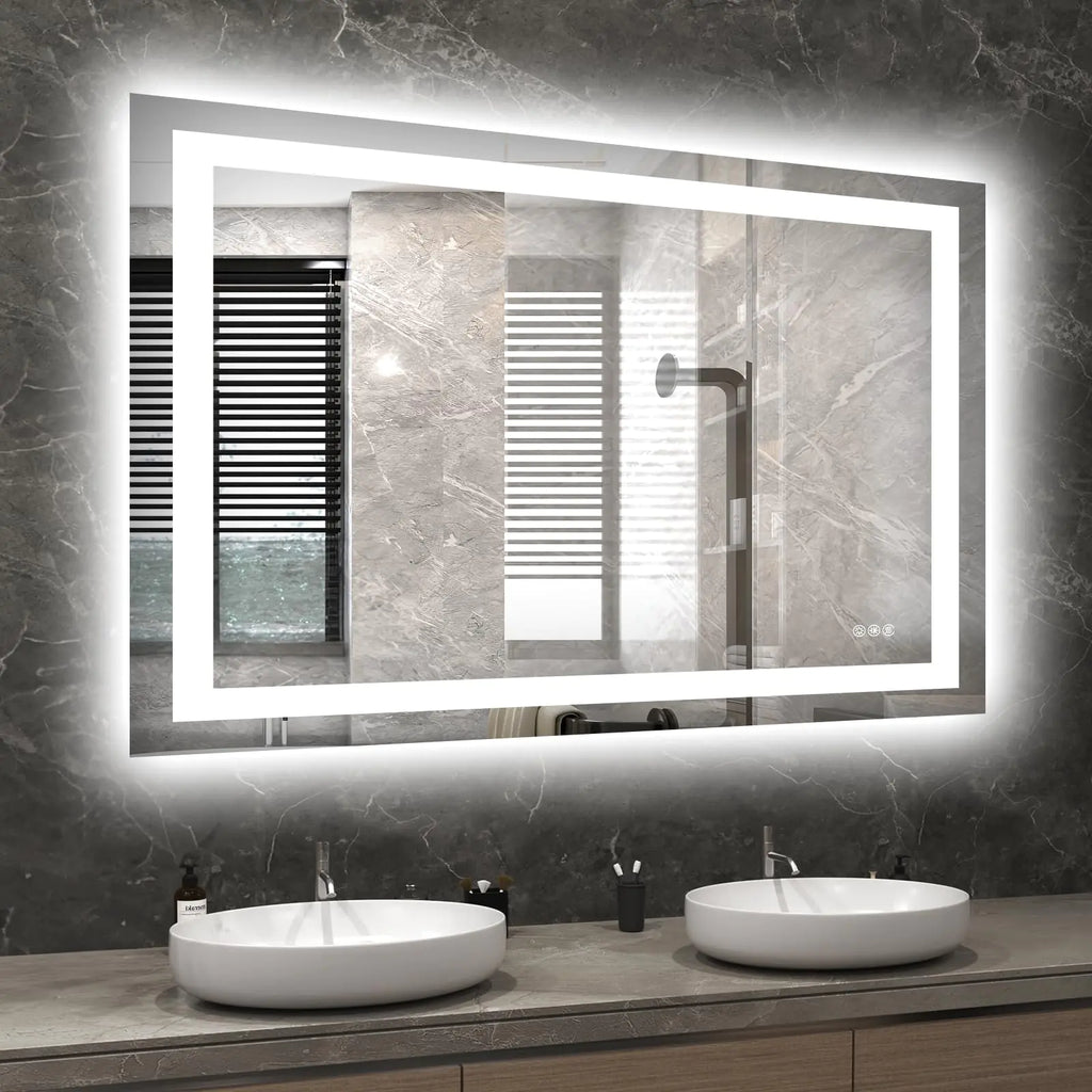LED Bathroom Mirror with Lights 40x34 Wall Vanity LED Mirror Stepless DimmableDouble Front and BacklightAnti-FogMemory Smart Mirror for Bathroom
