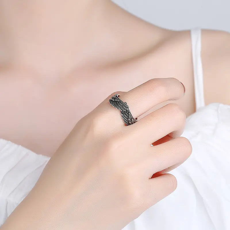 Angel Wings Love Couple Plain Silver Ring