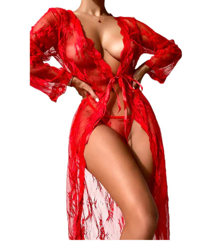 Bohemian Lace Long Dress with Ruffled V-Neck