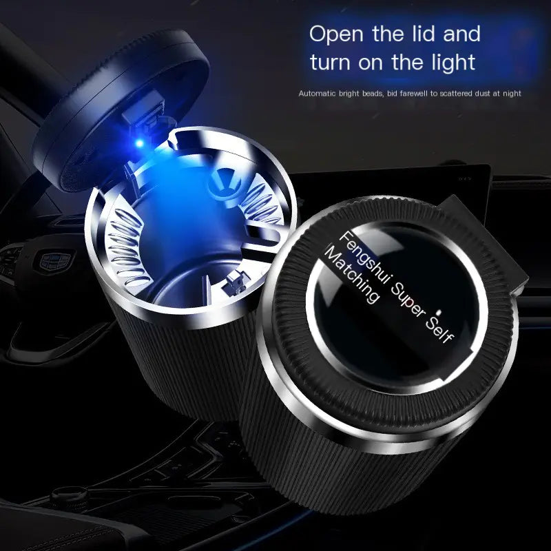 Multifunctional Car Ashtray with LED Light and Metal Core