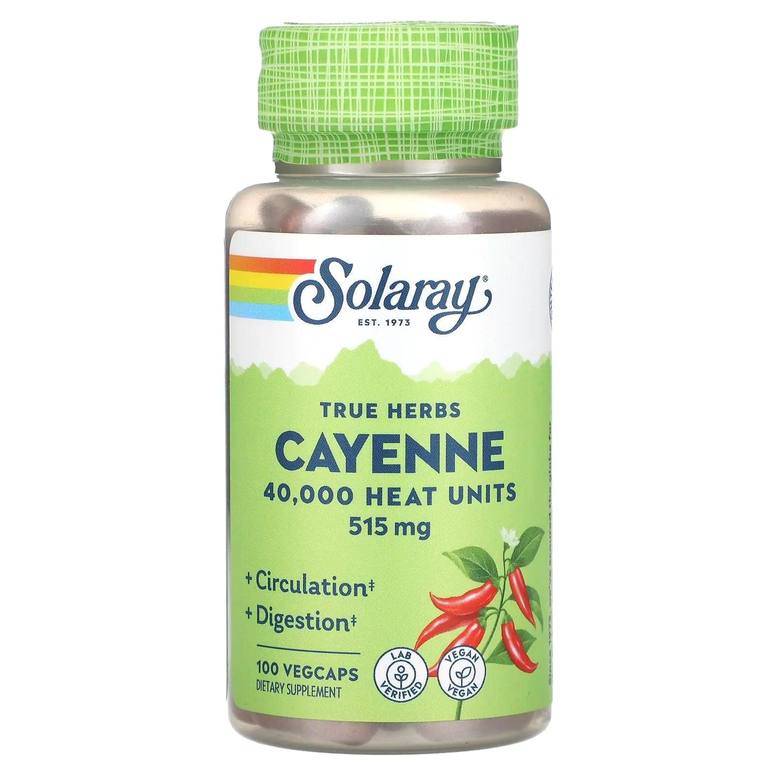 Solaray Cayenne Pepper 515 mg | 40000 Heat Unit | Healthy Digestion Circulation Metabolism & Cardiovascular Support | Non-GMO | 100 VegCaps
