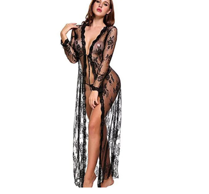 Bohemian Lace Long Dress with Ruffled V-Neck