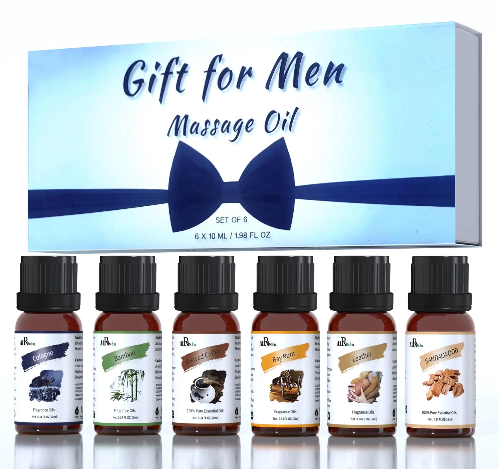 Gentlemens Fragrance Oil Set - Fresh Scented Oils for Candle Making Soap Making & Diffusers - Cologne Brewed Coffee Bay Rum Leather & Sandwood Scents 6 * 0.33oz