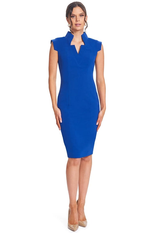 Point De Vu Dress - Cobalt Blue Sleeveless Notch Neck Midi Sheath