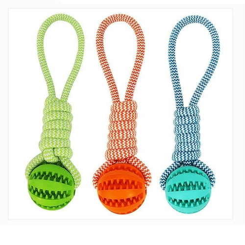 Pet Durable Rubber Ball Chew Toy with Cotton Rope
