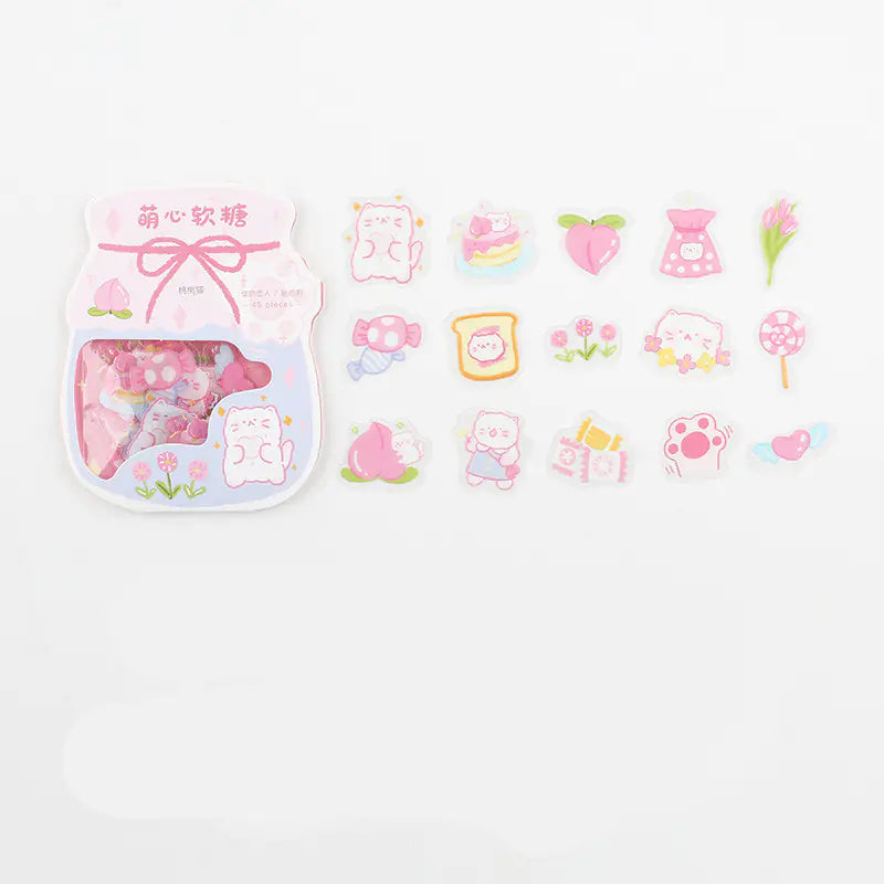 Cute Cartoon Animal & Fruit PVC Sticker Pack (45 pcs)