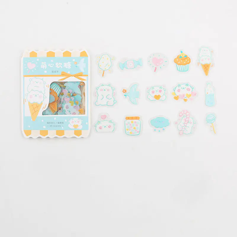 Cute Cartoon Animal & Fruit PVC Sticker Pack (45 pcs)