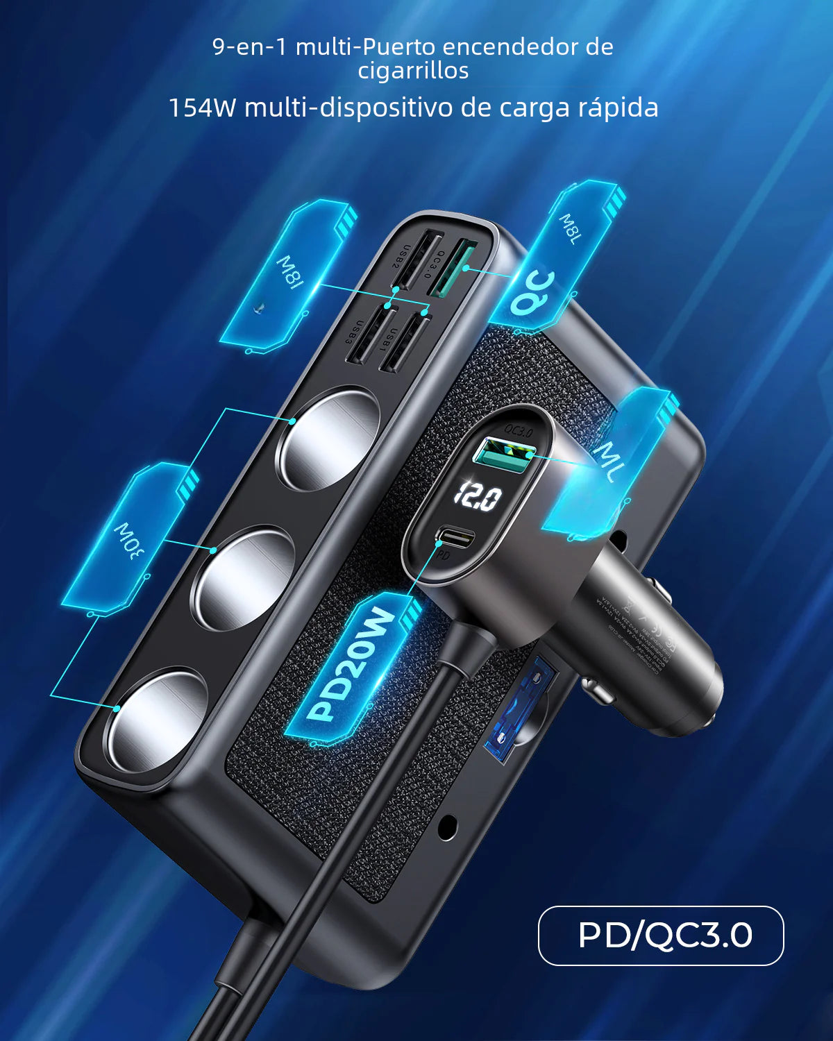 Multi-Port Car Phone Charger with PD & QC Fast Charge