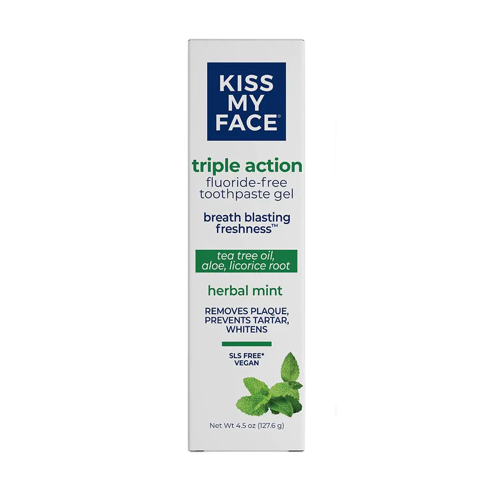 Kiss My Face Triple Action Toothpaste - SLS and Fluoride Free - Removes Plaque Prevents Tartar And Strengthens Enamel - No Artifical Colors or Flavors - 4.1 oz