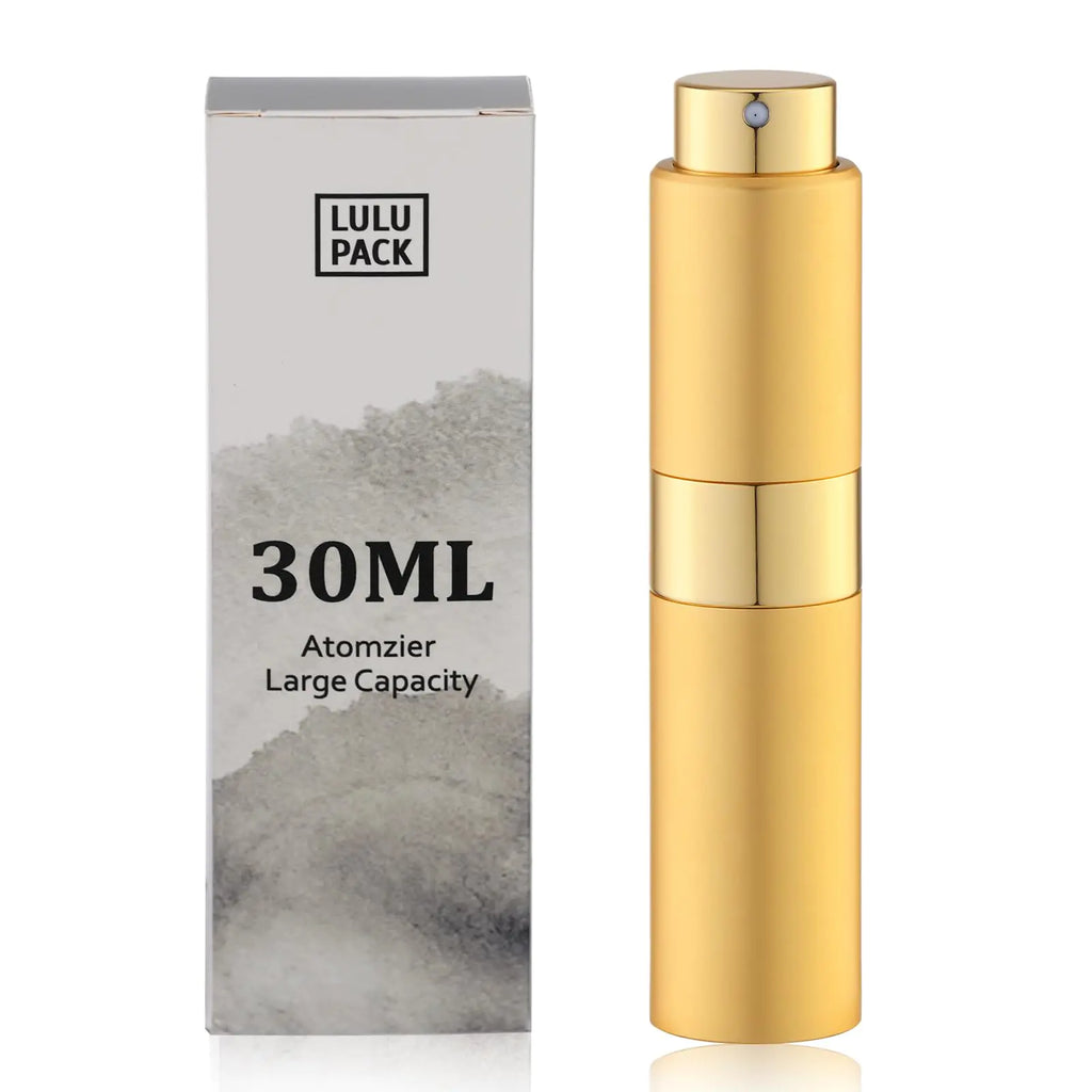 Lulupack Perfume Atomizer Refillable Travel Bottle: Cologne Portable Sprayer for Men - Mini Spray Empty for Refill - 1oz Large Size Gold