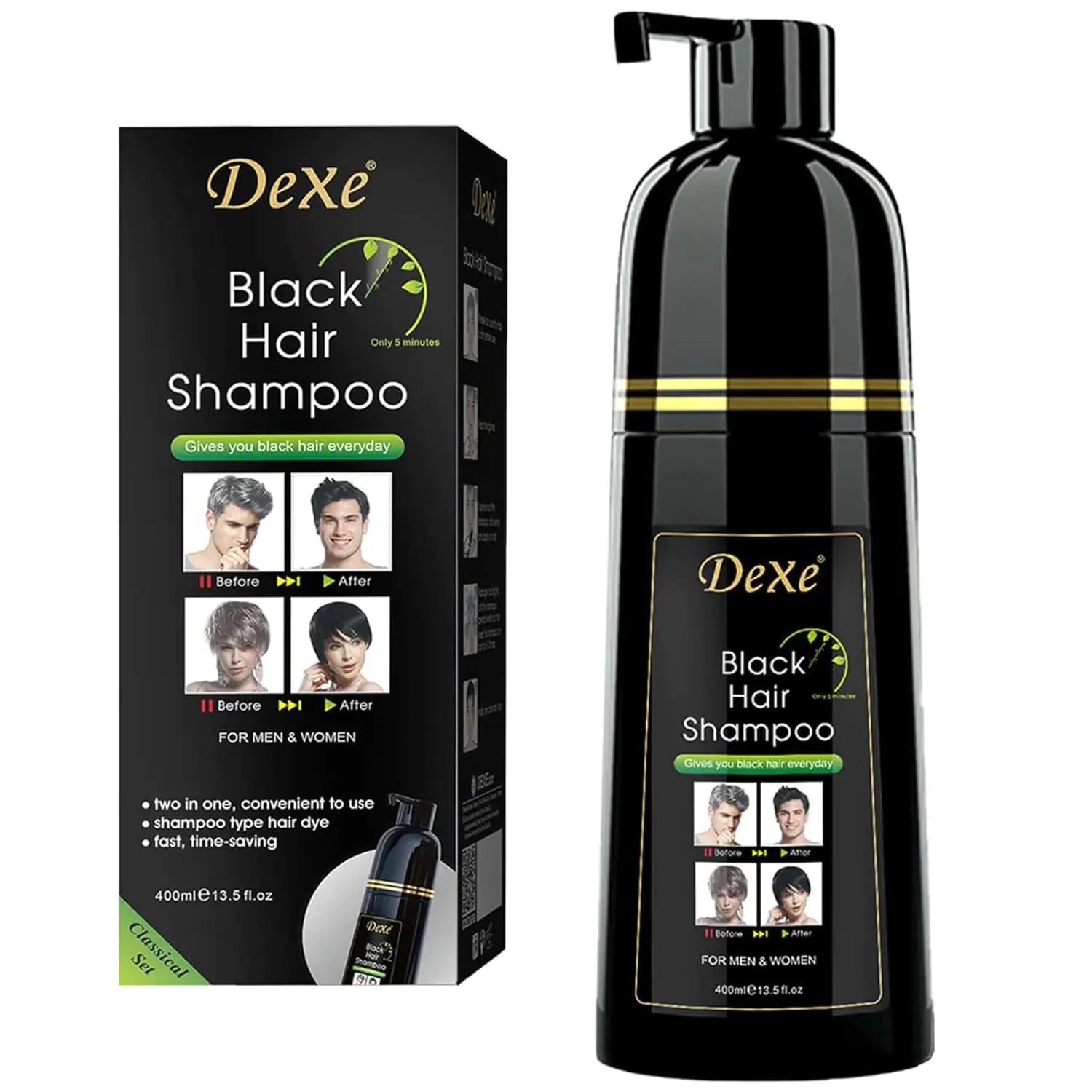 UniForU 400ml Black Hair Dye Shampoo Instant Color for Up to 30 Days Hair Color Shampoo for Women and Men