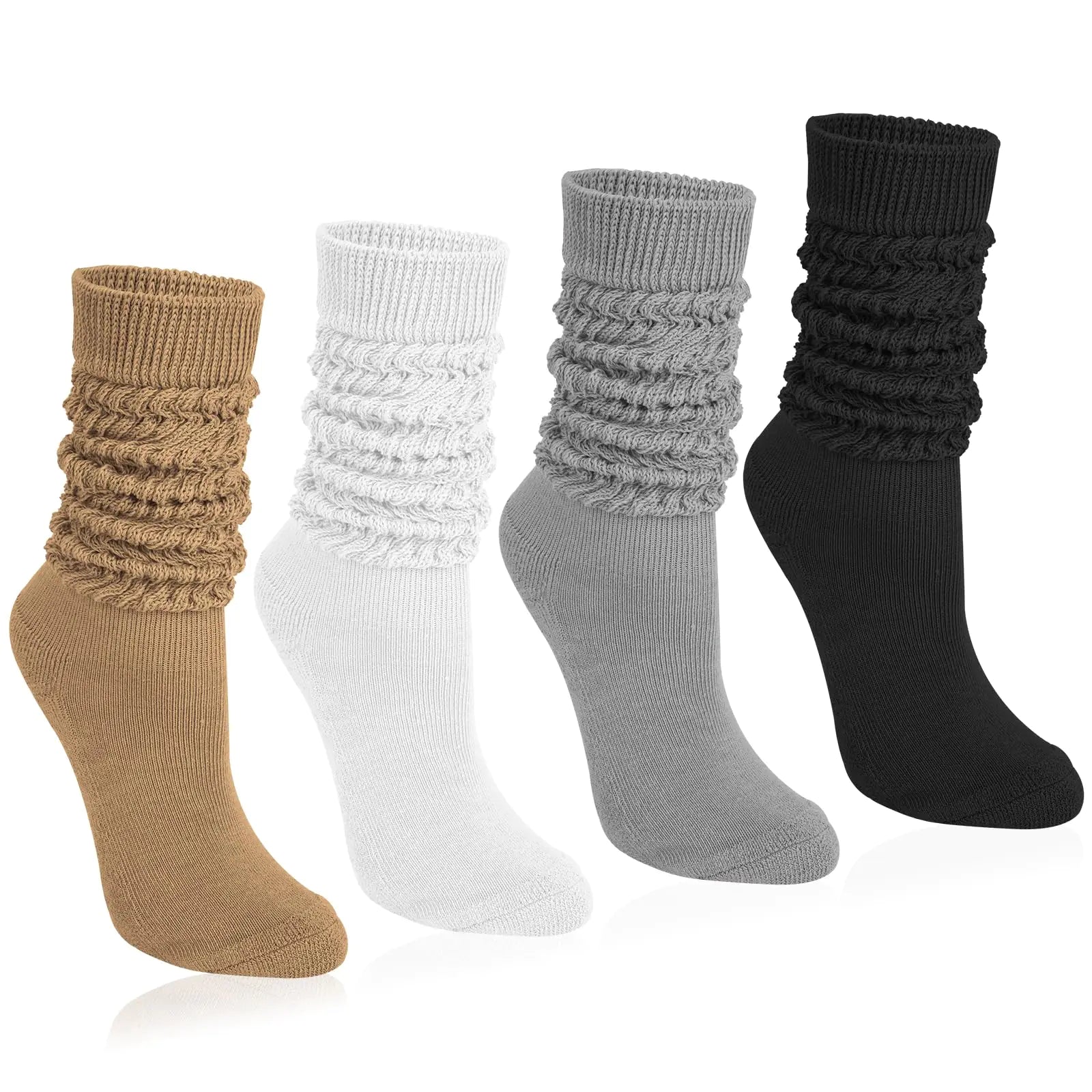 4 Pairs Women Slouch Socks Soft Knee High Scrunch Slouchy Socks Knit Tube Extra Long Socks for Women