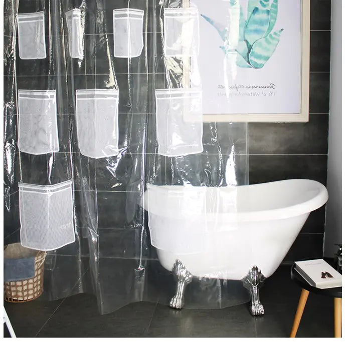 Transparent EVA Shower Curtain with Pockets, Waterproof