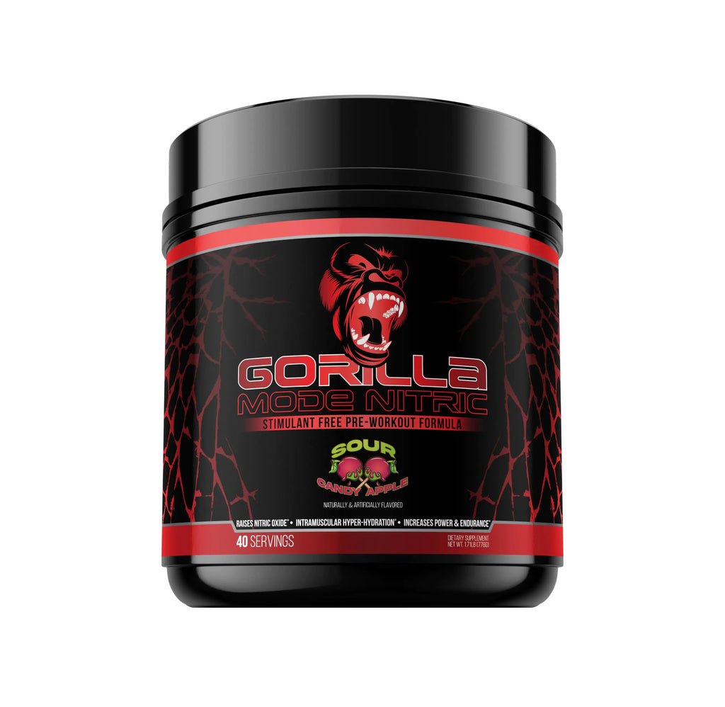 Gorilla Mode Nitric Stimulant Free Pre-Workout – Best Tasting and Most Effective Stimulant Free Pre-Workout/Massive Pumps · Vasodilation · Power / 776 Grams (Sour Candy Apple)
