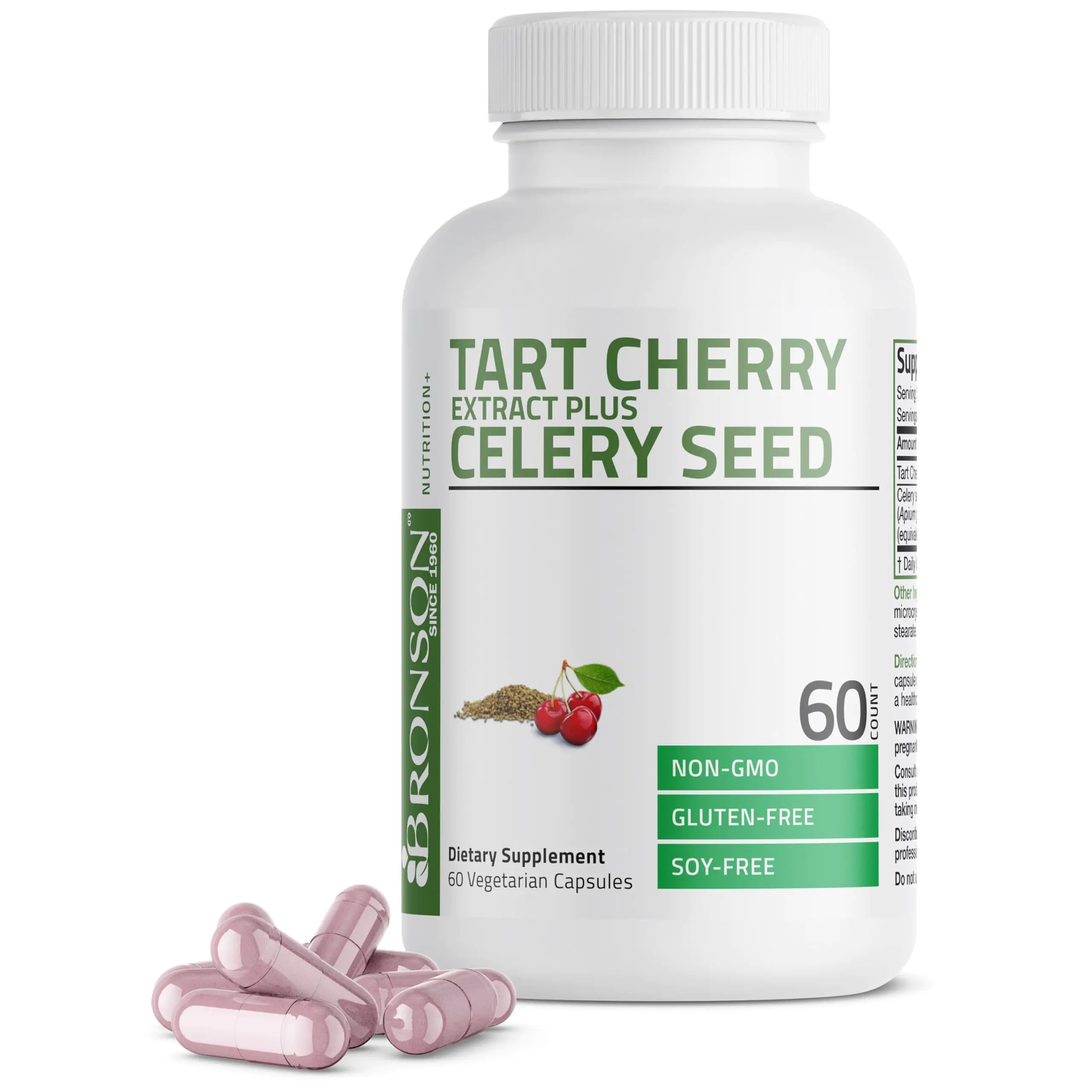 Bronson Tart Cherry Extract + Celery Seed Capsules - Powerful Uric Acid Cleanse Joint Mobility Support & Muscle Recovery Supplement - Non-GMO Formula - 60 Vegetarian Capsules