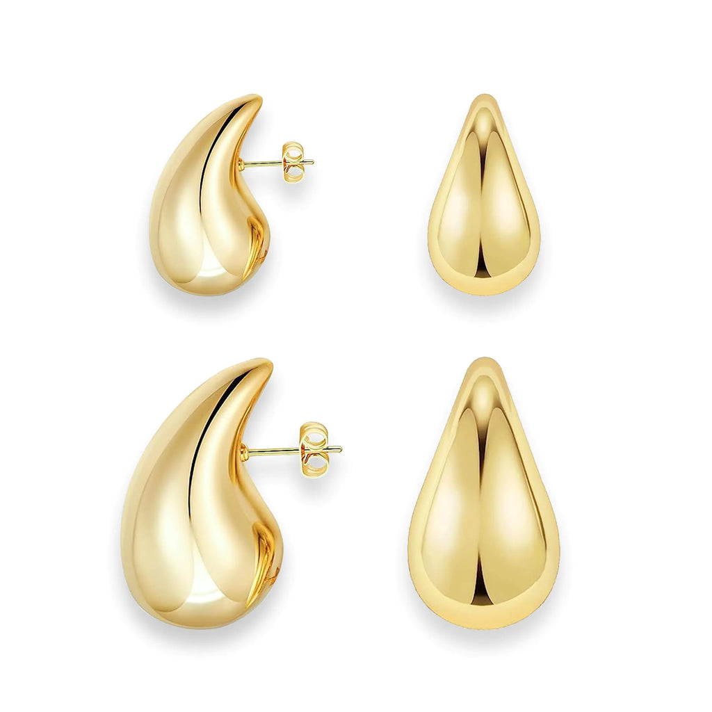 Gold Chunky Gold Hoop Small Teardrop Earrings Set For Women 14K Thick Gold Lightweight Waterproof Hollow Open Hoops Gold Jewelry For Women Trendy