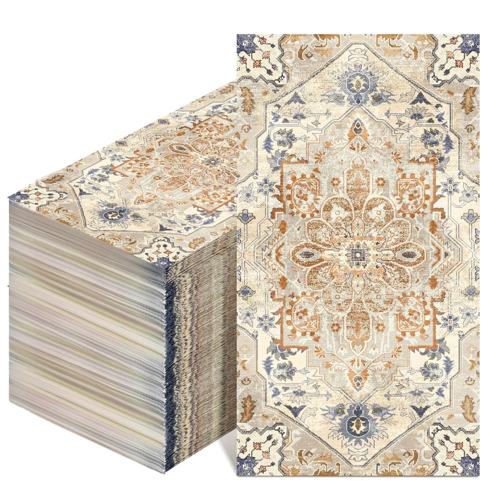 Yeaqee 100 Pcs Boho Napkins Paper Guest Towels 2 Ply Decorative Napkins Disposable Bathroom Napkins Disposable Hand Towel for Kitchen Harvest Party Dinner(Orange and Cyan)