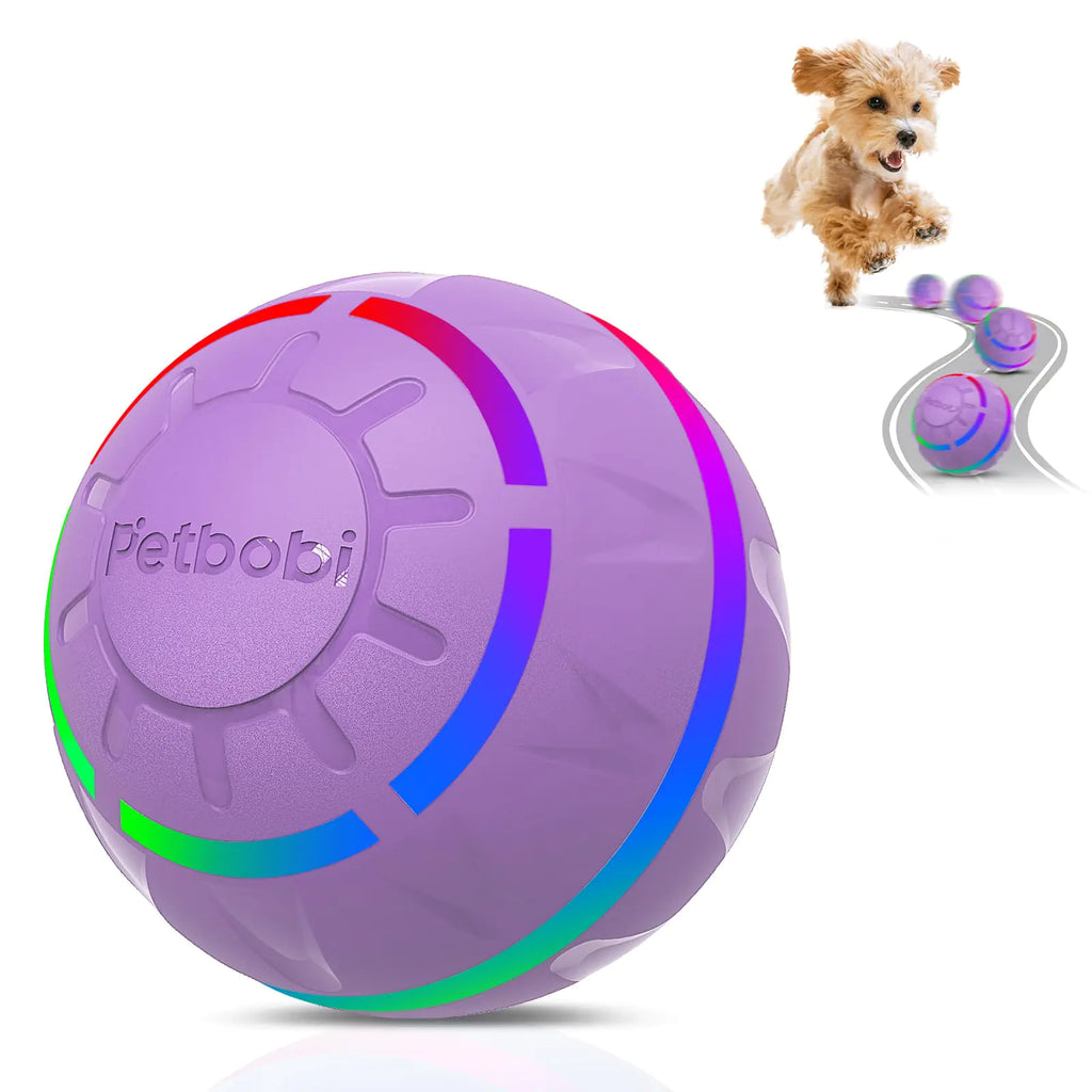 Petbobi Active Rolling Ball for Dogs - 2 Modes Interactive Dog Toys USB Rechargeable Motion Activated Self Moving Dog Ball Toy Durable Peppy Pet Ball for Small Medium Large Dog LED Light Purple